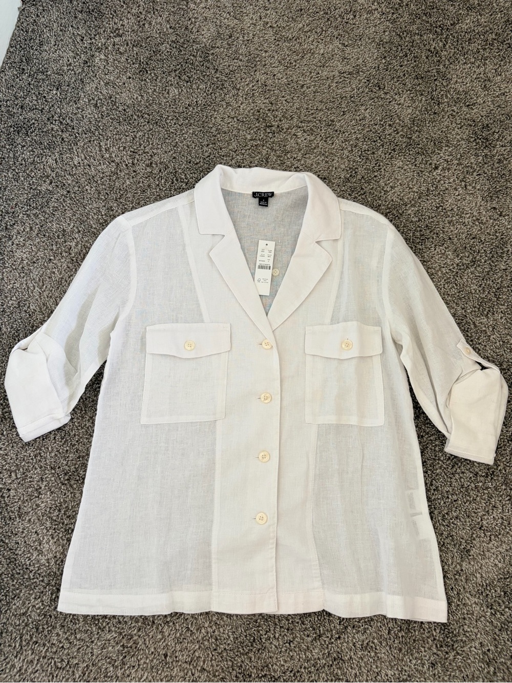 NWT J. Crew Camp Collar Shirt in Featherweight Linen Blend Size 0